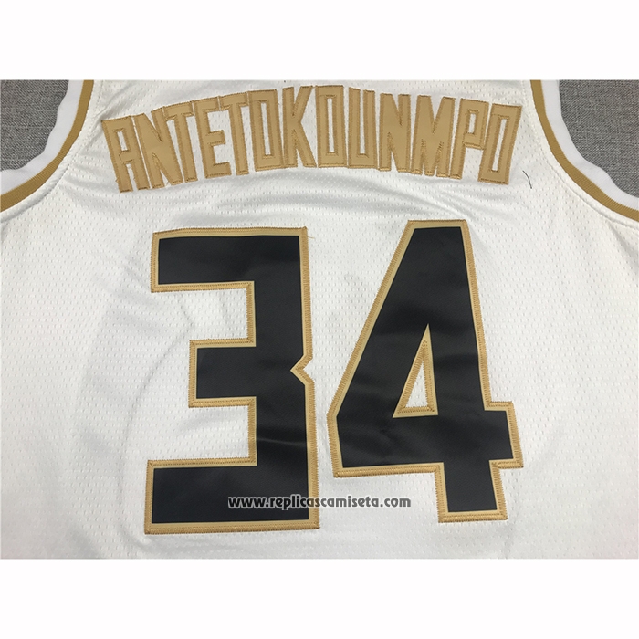 Camiseta Golden Edition Milwaukee Bucks Giannis Antetokounmpo #34 Blanco